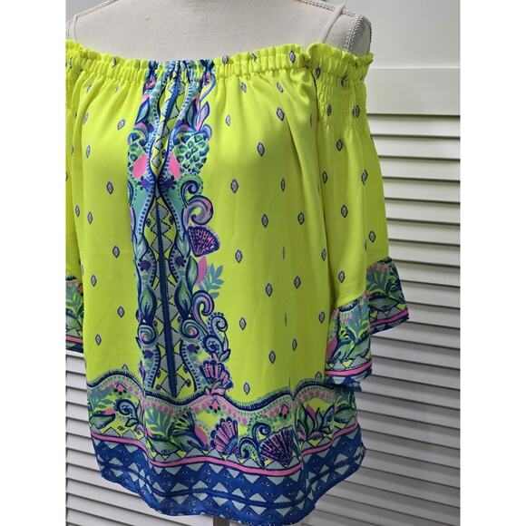 Lilly Pulitzer Fawna Top Womens Medium Off Shoulder Blouse Pineapple Rivera Loro - Picture 4 of 7
